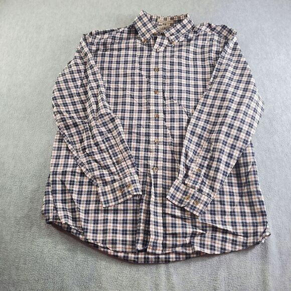 LL Bean Shirt Mens Large Reg Blue Plaid Wrinkle- Resistant Long Sleeve Button Up - Picture 1 of 9